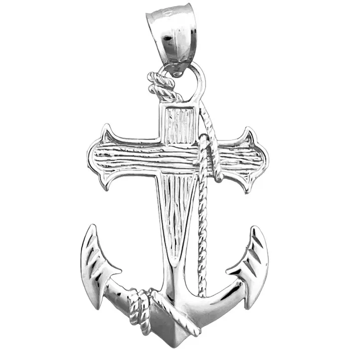 Goldia Necklaces 14K Gold Sailor Rope Cross and Ship Anchor Pendant