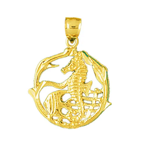 Goldia Necklaces 14K Gold Seahorse with Angelfish Accent Pendant
