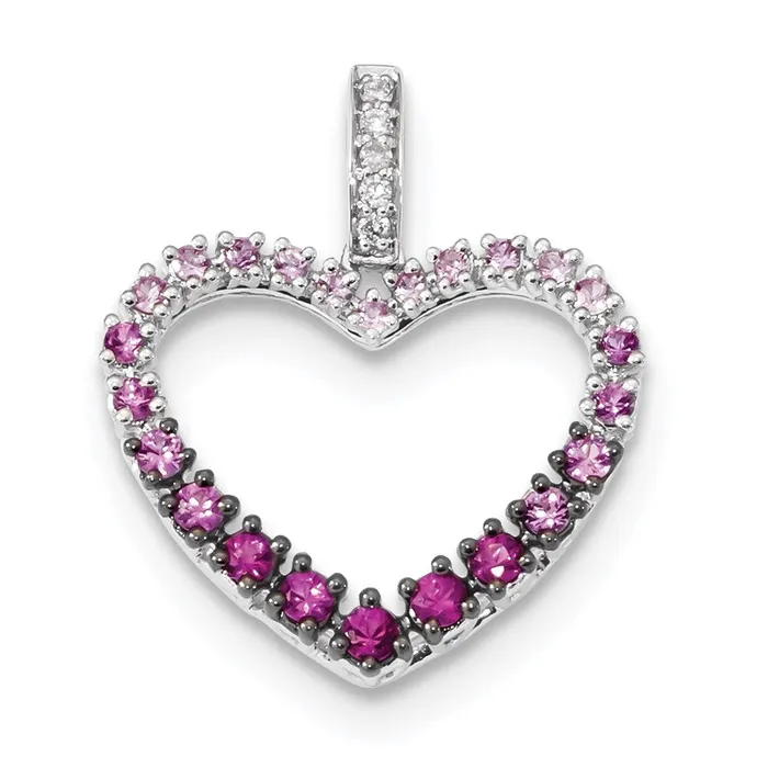Goldia Necklaces 14k White Gold Real Diamond and Pink Sapphire Heart Pendant Goldia Necklaces 14k White Gold Real Diamond and Pink Sapphire Heart Pendant