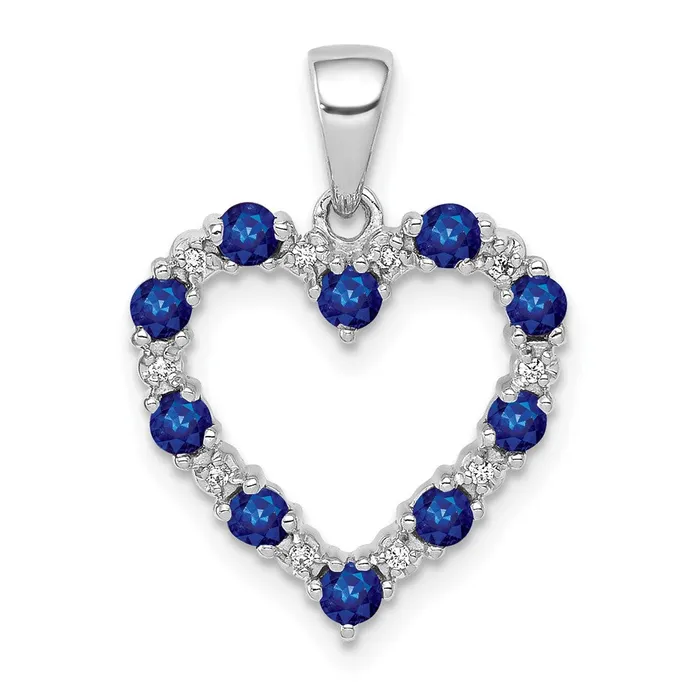 Goldia Necklaces 14k White Gold Real Diamond and Sapphire Heart Pendant
