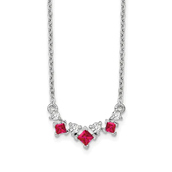 Goldia Necklaces 14k White Gold Ruby and Real Diamond 18 inch Necklace