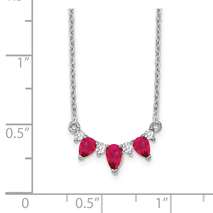 Goldia Necklaces 14k White Gold Ruby and Real Diamond 18 inch Necklace