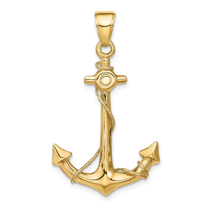 Goldia Necklaces 14k Yellow Gold 3D Anchor with Rope Pendant
