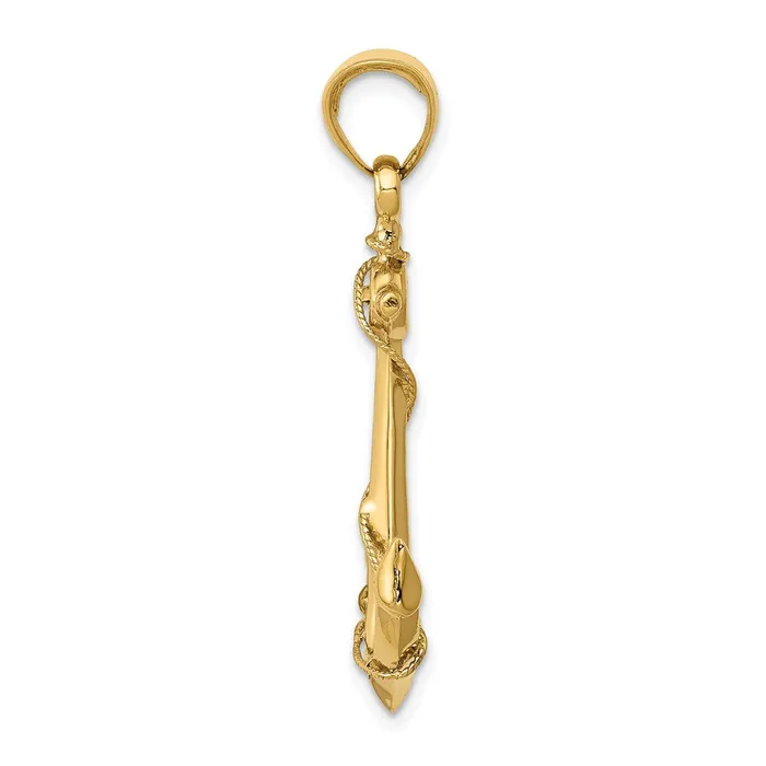 Goldia Necklaces 14k Yellow Gold 3D Anchor with Rope Pendant