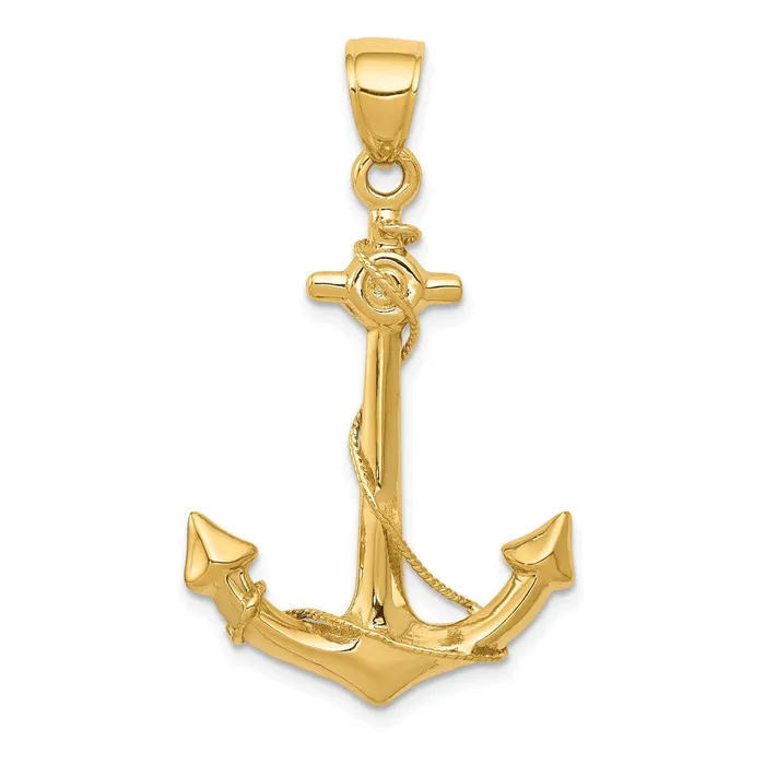 Goldia Necklaces 14k Yellow Gold 3D Anchor with Rope Pendant