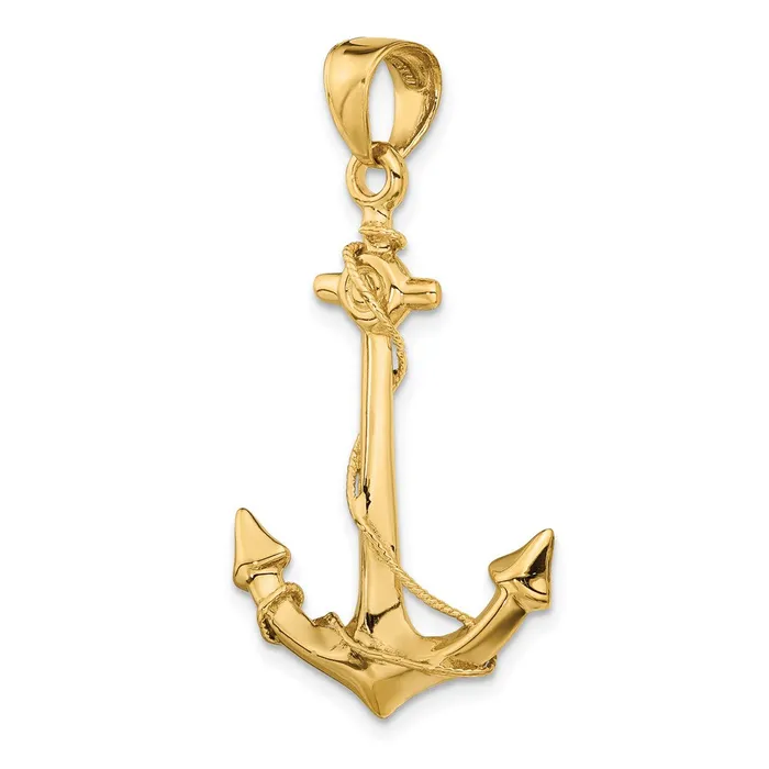 Goldia Necklaces 14k Yellow Gold 3D Anchor with Rope Pendant