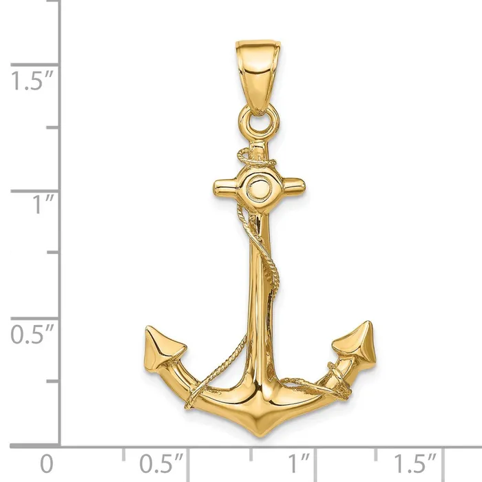 Goldia Necklaces 14k Yellow Gold 3D Anchor with Rope Pendant