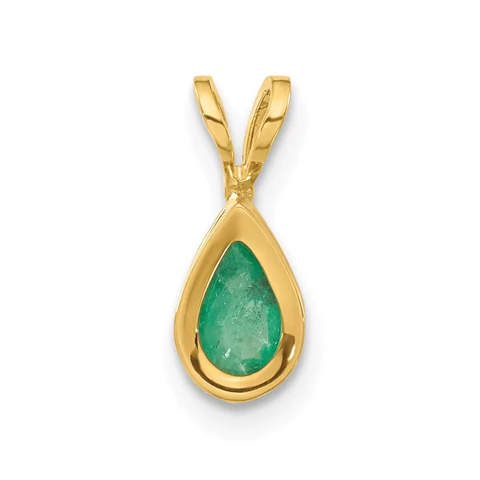 Goldia Necklaces 14K Yellow Gold 6x4mm Pear Emerald Bezel Pendant