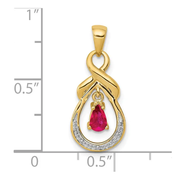 Goldia Necklaces 14K Yellow Gold Pear Ruby and Real Diamond Dangle Pendant