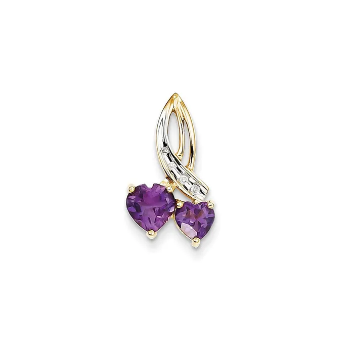 Goldia Necklaces 14K Yellow Gold Real Diamond and Amethyst Double Heart Pendant Goldia Necklaces 14K Yellow Gold Real Diamond and Amethyst Double Heart Pendant