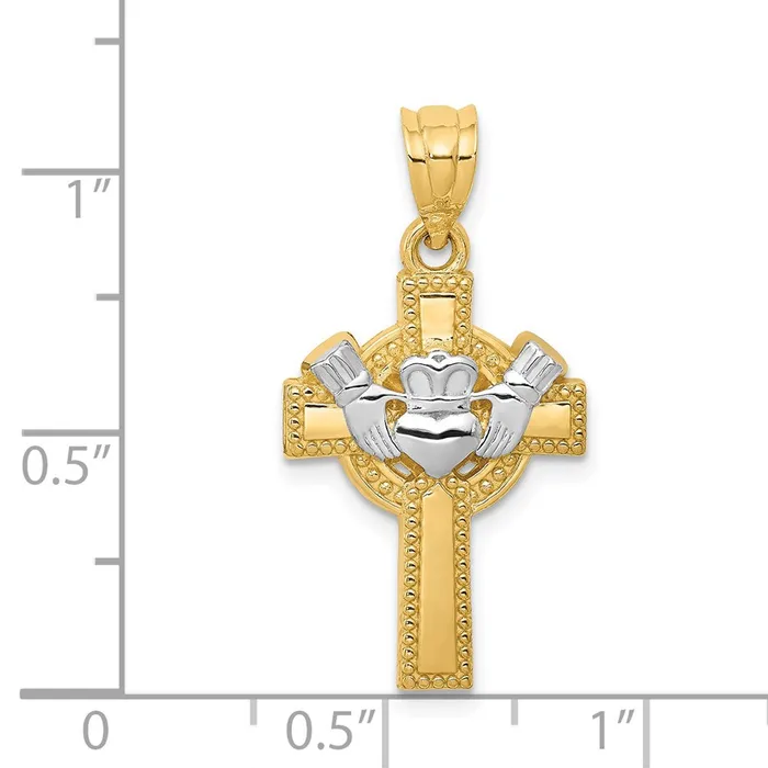 Goldia Necklaces 14k Yellow Rhodium Goldy and Rhodium Accent Claddagh Cross Pendant