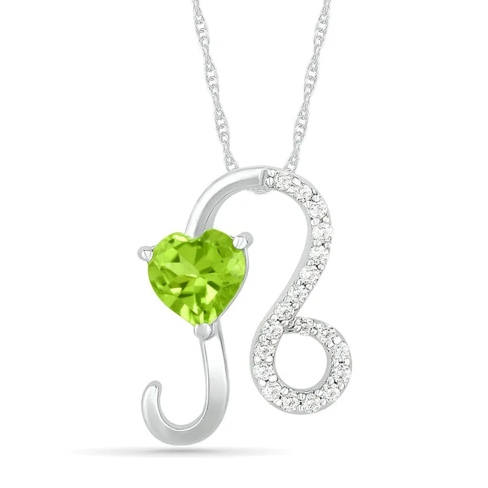 Goldia Necklaces 60mm HeartShaped Peridot and White LabCreated Sapphire Leo Zodiac Sign Pendant in Sterling Silver Goldia Necklaces 60mm HeartShaped Peridot and White LabCreated Sapphire Leo Zodiac Sign Pendant in Sterling Silver