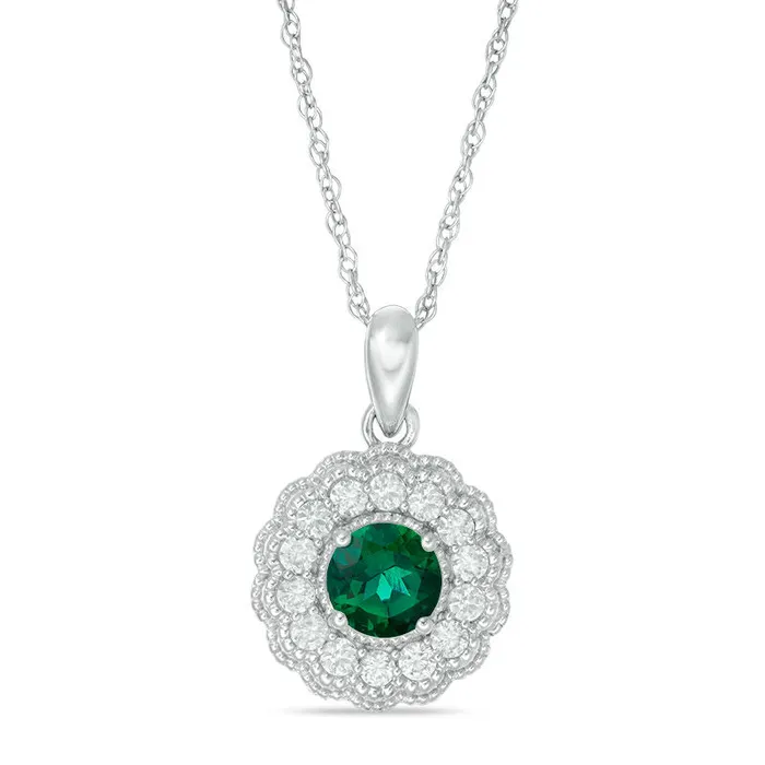 Goldia Necklaces 60mm LabCreated Emerald and White Sapphire Flower Pendant in Sterling Silver Goldia Necklaces 60mm LabCreated Emerald and White Sapphire Flower Pendant in Sterling Silver