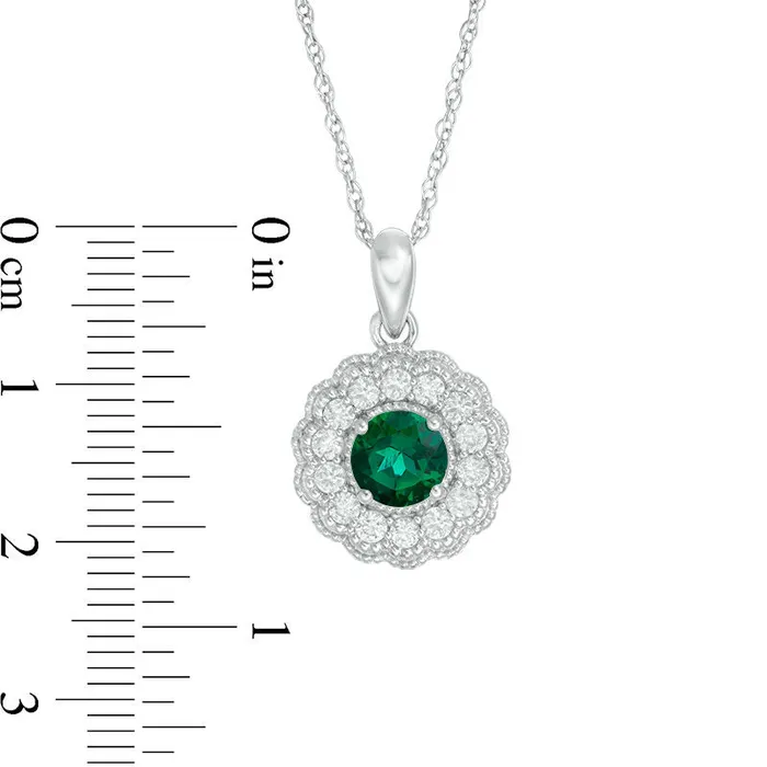 Goldia Necklaces 60mm LabCreated Emerald and White Sapphire Flower Pendant in Sterling Silver Goldia Necklaces 60mm LabCreated Emerald and White Sapphire Flower Pendant in Sterling Silver