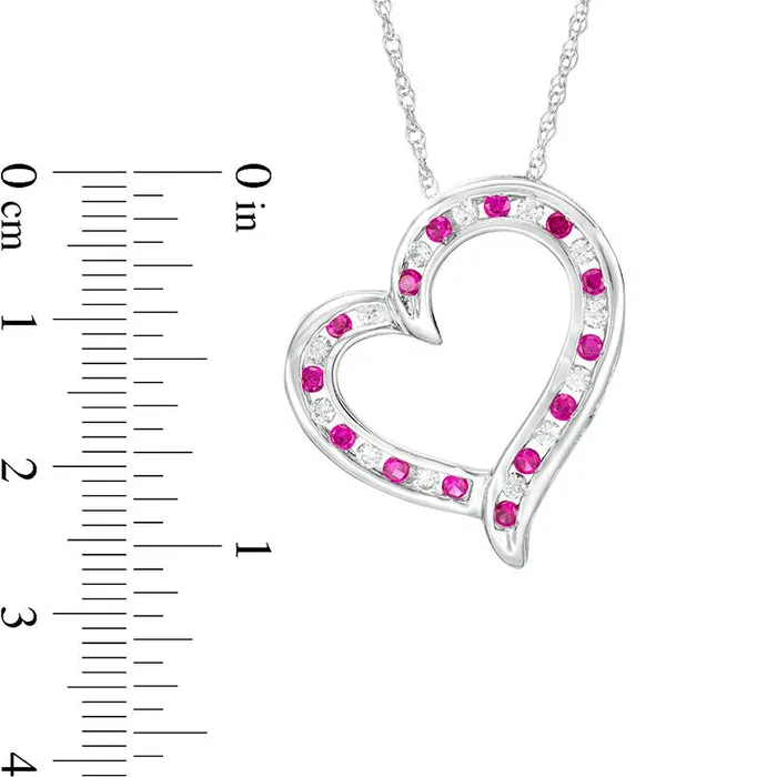 Goldia Necklaces Alternating LabCreated Ruby and White Sapphire Tilted Heart Pendant in Sterling Silver Goldia Necklaces Alternating LabCreated Ruby and White Sapphire Tilted Heart Pendant in Sterling Silver