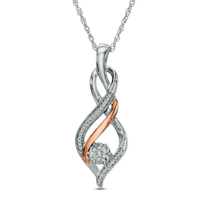 Goldia Necklaces Natural Diamond Accent Infinity Twist Pendant in Sterling Silver and 10K Rose Gold Goldia Necklaces Natural Diamond Accent Infinity Twist Pendant in Sterling Silver and 10K Rose Gold