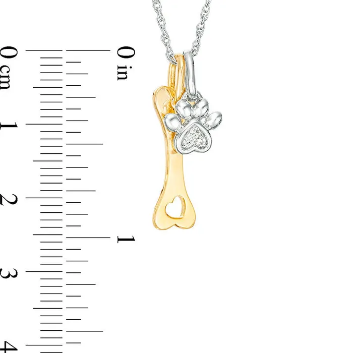Goldia Necklaces Natural Diamond Accent Paw Print and Dog Bone Pendant in Sterling Silver and 14K Gold Plate Goldia Necklaces Natural Diamond Accent Paw Print and Dog Bone Pendant in Sterling Silver and 14K Gold Plate