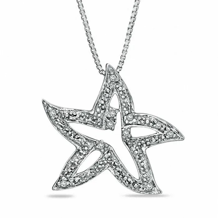 Goldia Necklaces Natural Diamond Accent Starfish Pendant in Sterling Silver