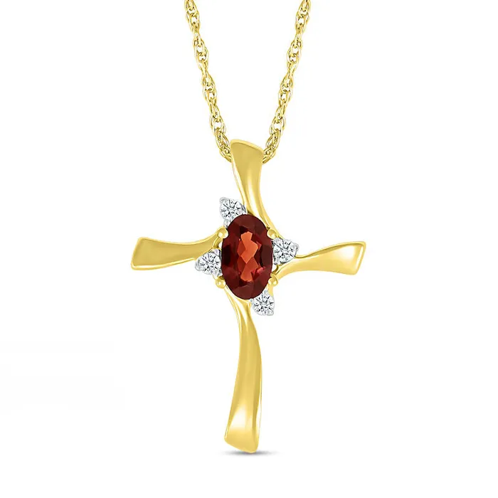 Goldia Necklaces Oval Garnet and Natural Diamond Accent Swirl Ribbon Cross Pendant in 10K Yellow Gold Goldia Necklaces Oval Garnet and Natural Diamond Accent Swirl Ribbon Cross Pendant in 10K Yellow Gold