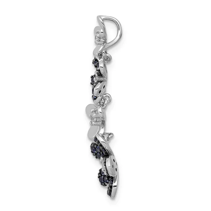 Goldia Necklaces Solid 14k White Gold Simulated CZ and 29 Sapphire 4 Flowers Pendant