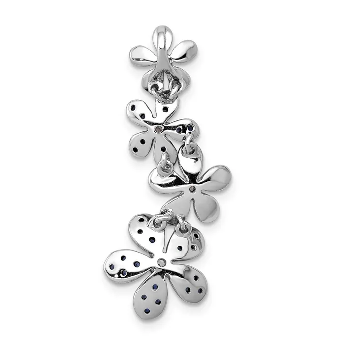 Goldia Necklaces Solid 14k White Gold Simulated CZ and 29 Sapphire 4 Flowers Pendant