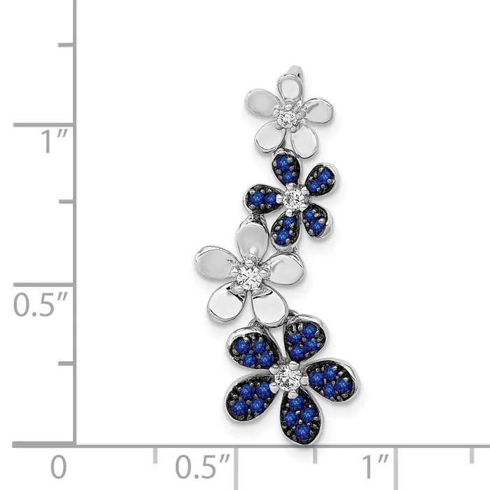Goldia Necklaces Solid 14k White Gold Simulated CZ and 29 Sapphire 4 Flowers Pendant
