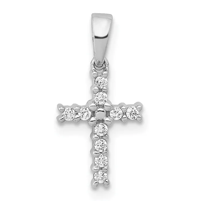 Goldia Necklaces Solid 14k White Gold Simulated CZ Latin Cross Pendant