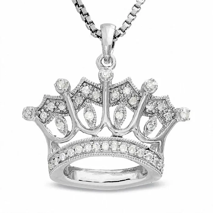 Goldia Necklaces Sterling Silver Crown Pendant with Natural Diamond Accents Goldia Necklaces Sterling Silver Crown Pendant with Natural Diamond Accents