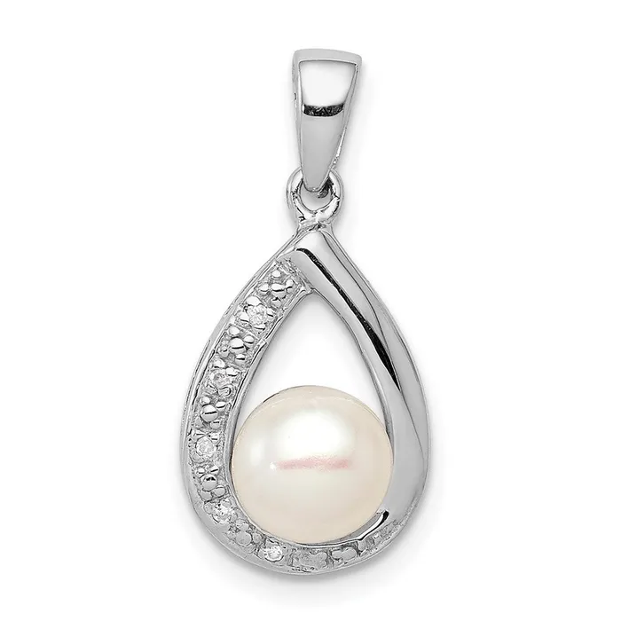 Goldia Necklaces Sterling Silver Rhodium FW Cultured Pearl u0026 Diamond Pendant Goldia Necklaces Sterling Silver Rhodium FW Cultured Pearl u0026 Diamond Pendant