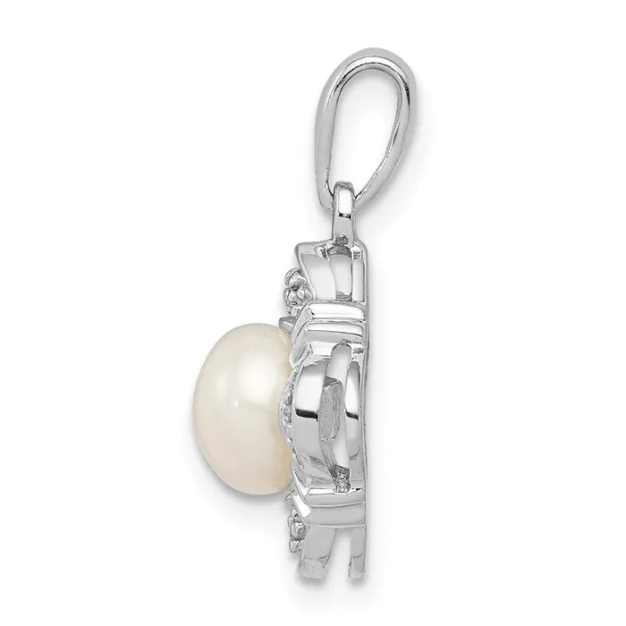 Goldia Necklaces Sterling Silver Rhodium FW Cultured Pearl u0026 Diamond Pendant