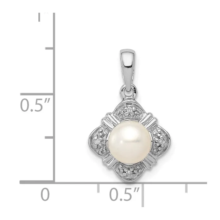 Goldia Necklaces Sterling Silver Rhodium FW Cultured Pearl u0026 Diamond Pendant