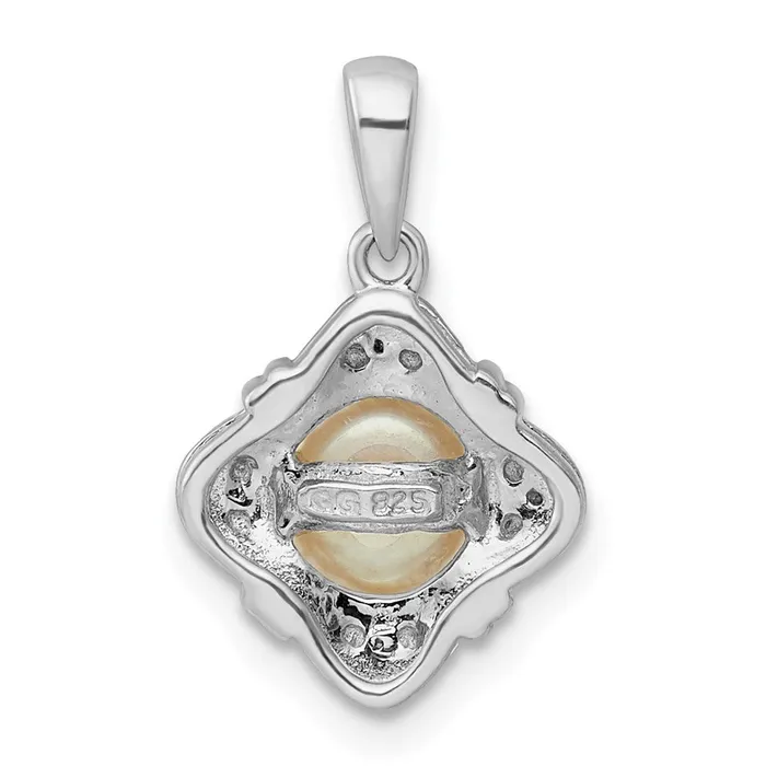 Goldia Necklaces Sterling Silver Rhodium FW Cultured Pearl u0026 Diamond Pendant