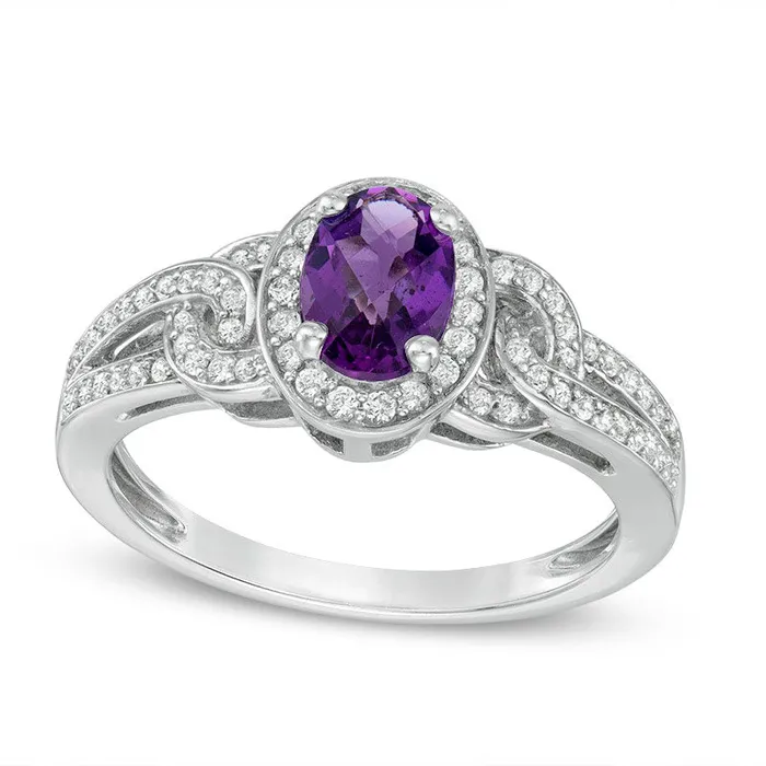 Goldia Oval Amethyst and LabCreated White Sapphire Collar Ring in Sterling Silver Rings Goldia Oval Amethyst and LabCreated White Sapphire Collar Ring in Sterling Silver Rings