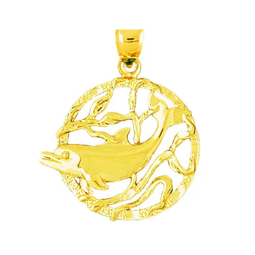 Goldia PreStyled Sets 14K Gold Kelp Seascape Dolphin Circle Pendant