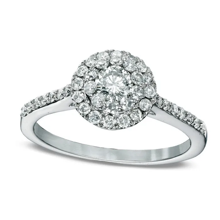 Goldia Previously Owned 075 CT TW Natural Diamond Double Frame Engagement Ring in Solid 14K White Gold Rings Goldia Previously Owned 075 CT TW Natural Diamond Double Frame Engagement Ring in Solid 14K White Gold Rings