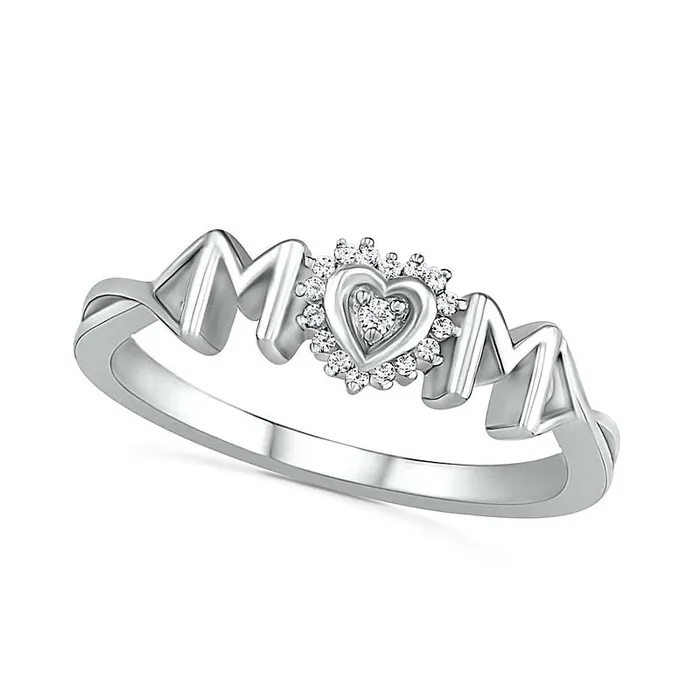 Goldia Rings 005 CT TW Natural Diamond Frame MOM with Heart Ring in Sterling Silver Goldia Rings 005 CT TW Natural Diamond Frame MOM with Heart Ring in Sterling Silver