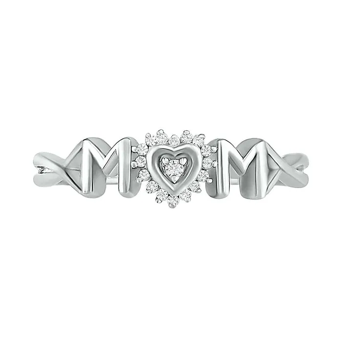 Goldia Rings 005 CT TW Natural Diamond Frame MOM with Heart Ring in Sterling Silver Goldia Rings 005 CT TW Natural Diamond Frame MOM with Heart Ring in Sterling Silver