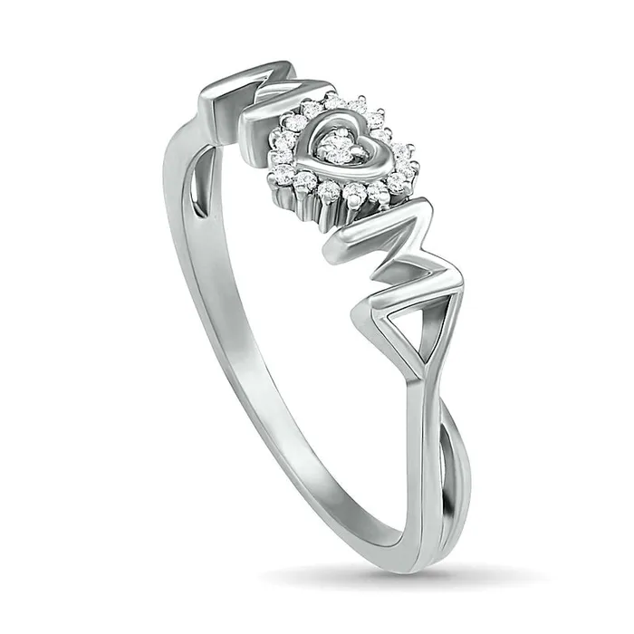 Goldia Rings 005 CT TW Natural Diamond Frame MOM with Heart Ring in Sterling Silver Goldia Rings 005 CT TW Natural Diamond Frame MOM with Heart Ring in Sterling Silver
