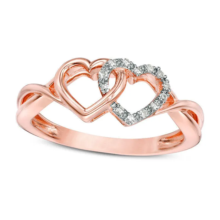 Goldia Rings 005 CT TW Natural Diamond Interlocking Hearts Twist Ring in Solid 10K Rose Gold Goldia Rings 005 CT TW Natural Diamond Interlocking Hearts Twist Ring in Solid 10K Rose Gold