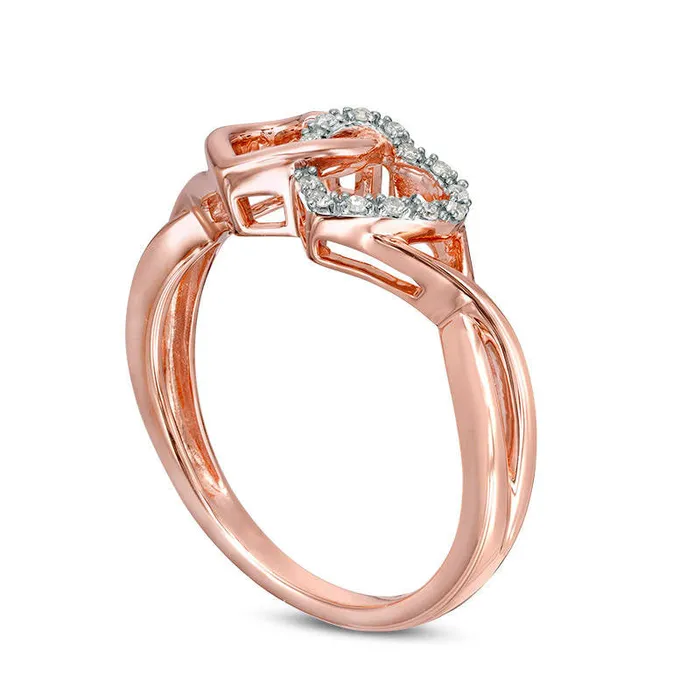 Goldia Rings 005 CT TW Natural Diamond Interlocking Hearts Twist Ring in Solid 10K Rose Gold Goldia Rings 005 CT TW Natural Diamond Interlocking Hearts Twist Ring in Solid 10K Rose Gold