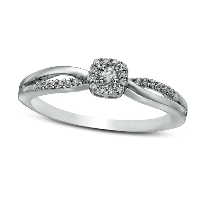 Goldia Rings 010 CT TW Composite Natural Diamond Cushion Frame Crossover Promise Ring in Solid 10K White Gold Goldia Rings 010 CT TW Composite Natural Diamond Cushion Frame Crossover Promise Ring in Solid 10K White Gold