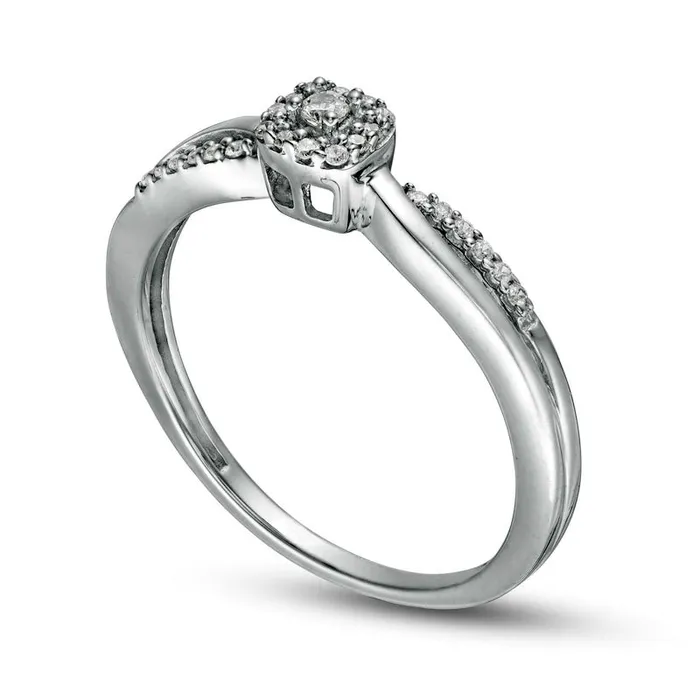 Goldia Rings 010 CT TW Composite Natural Diamond Cushion Frame Crossover Promise Ring in Solid 10K White Gold Goldia Rings 010 CT TW Composite Natural Diamond Cushion Frame Crossover Promise Ring in Solid 10K White Gold