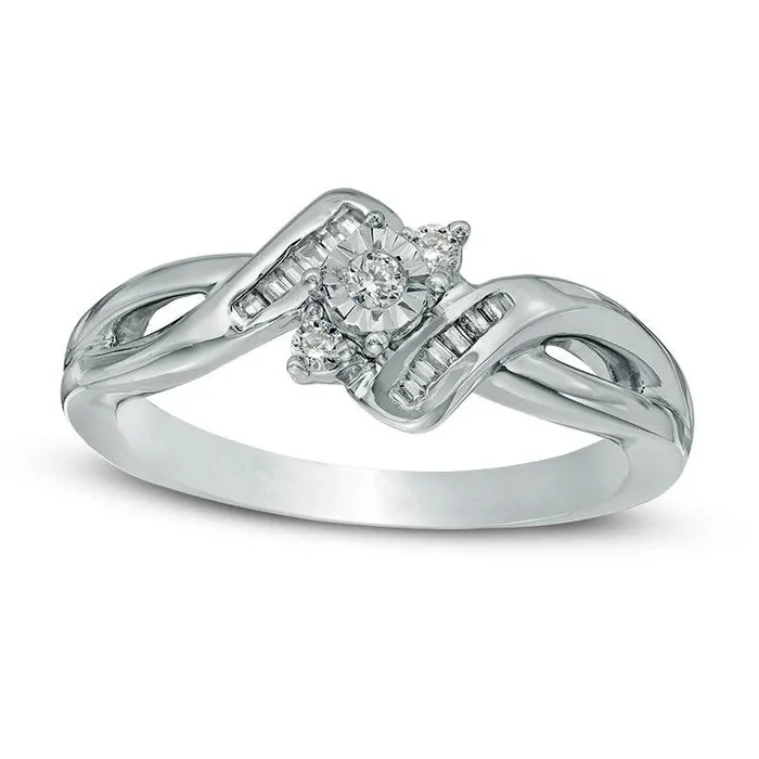 Goldia Rings 017 CT TW Natural Diamond Three Stone Bypass Promise Ring in Sterling Silver Goldia Rings 017 CT TW Natural Diamond Three Stone Bypass Promise Ring in Sterling Silver