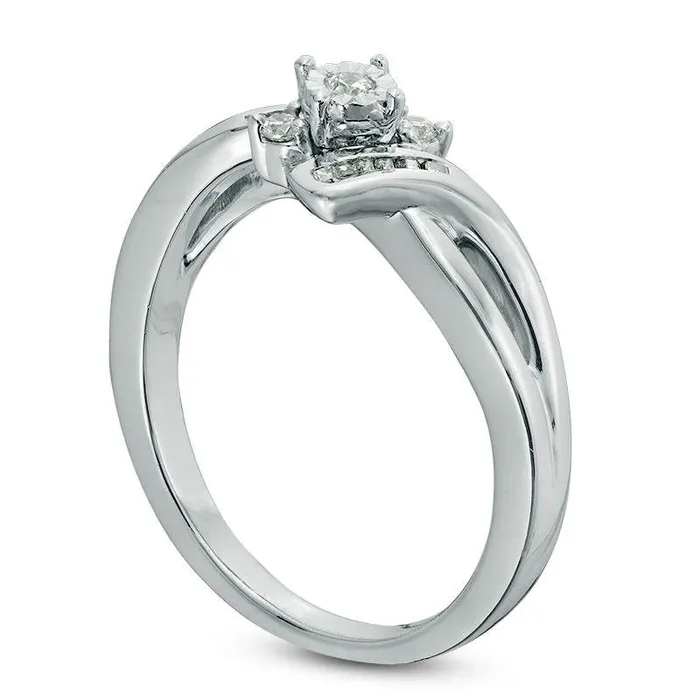 Goldia Rings 017 CT TW Natural Diamond Three Stone Bypass Promise Ring in Sterling Silver Goldia Rings 017 CT TW Natural Diamond Three Stone Bypass Promise Ring in Sterling Silver