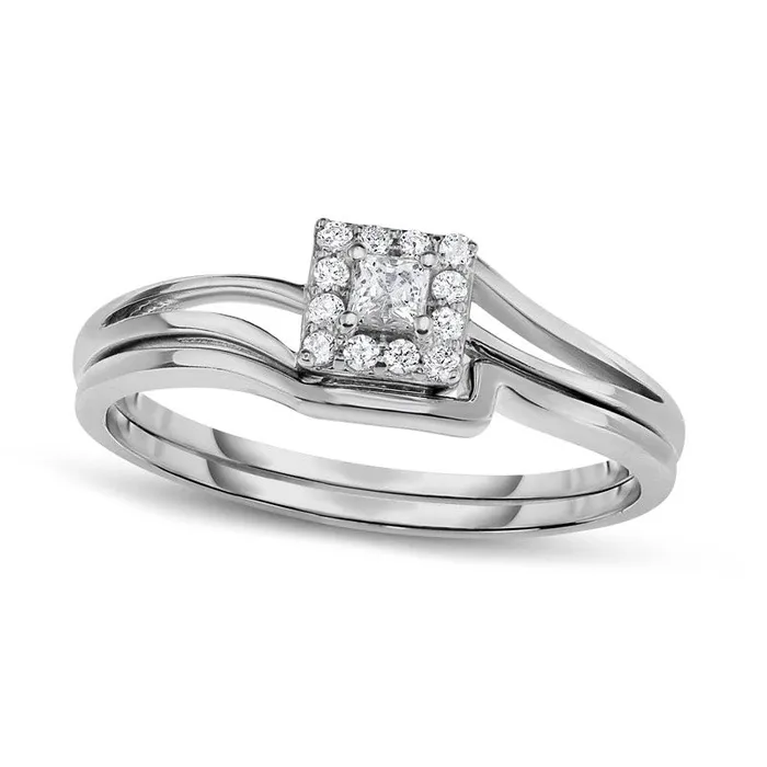 Goldia Rings 017 CT TW PrincessCut Natural Diamond Frame Promise Ring Set in Solid 10K White Gold Goldia Rings 017 CT TW PrincessCut Natural Diamond Frame Promise Ring Set in Solid 10K White Gold
