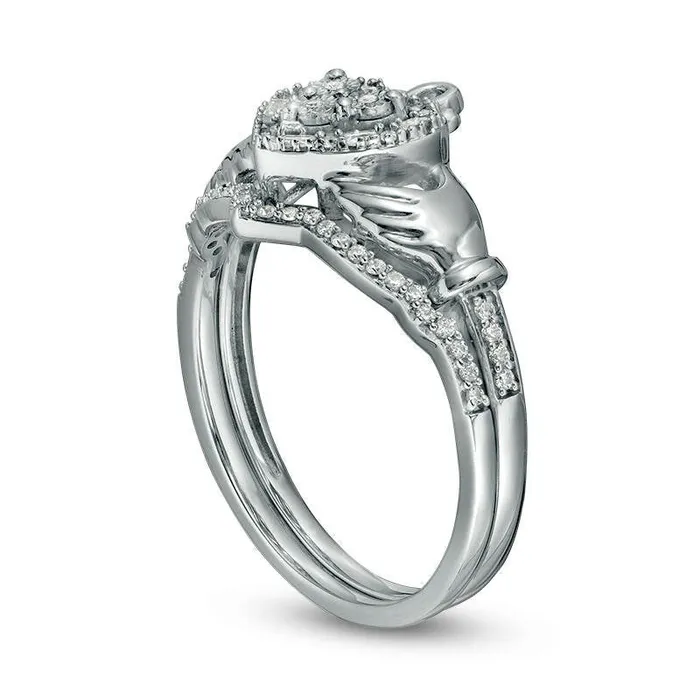 Goldia Rings 020 CT TW Composite Natural Diamond Claddagh Bridal Engagement Ring Set in Sterling Silver Goldia Rings 020 CT TW Composite Natural Diamond Claddagh Bridal Engagement Ring Set in Sterling Silver