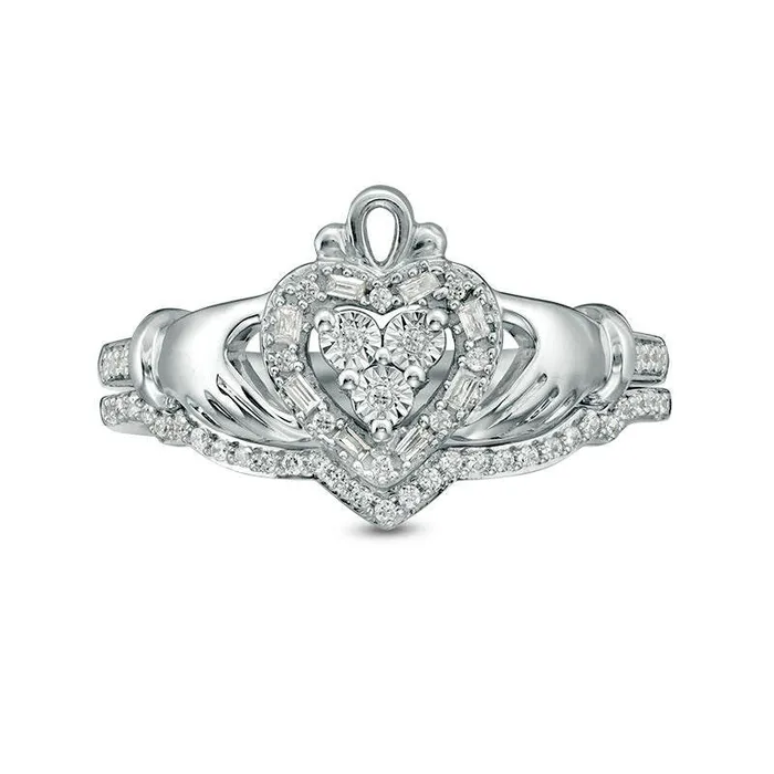 Goldia Rings 020 CT TW Composite Natural Diamond Claddagh Bridal Engagement Ring Set in Sterling Silver Goldia Rings 020 CT TW Composite Natural Diamond Claddagh Bridal Engagement Ring Set in Sterling Silver