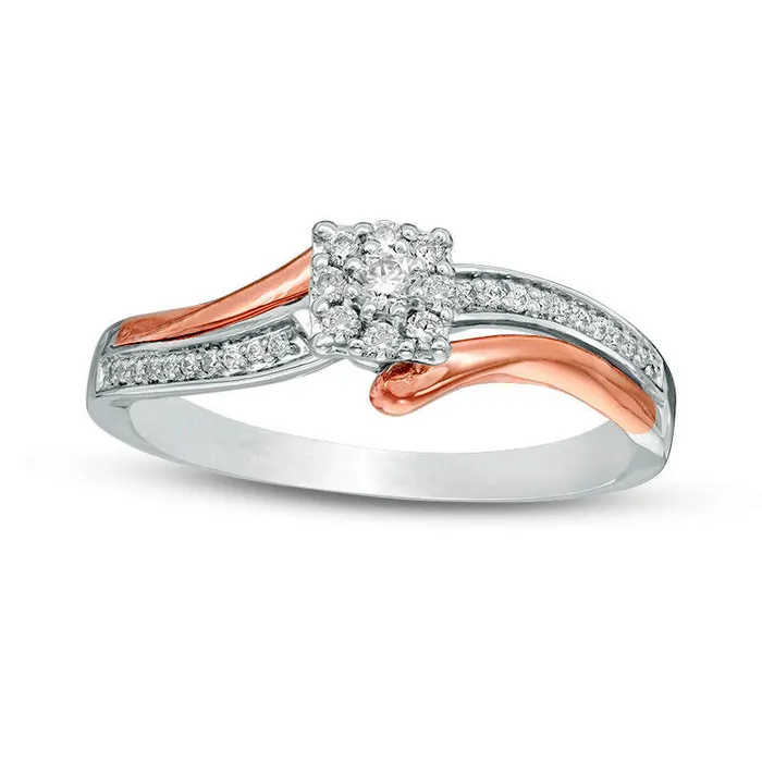 Goldia Rings 020 CT TW Natural Diamond Frame Bypass Promise Ring in Sterling Silver and Solid 10K Rose Gold Goldia Rings 020 CT TW Natural Diamond Frame Bypass Promise Ring in Sterling Silver and Solid 10K Rose Gold