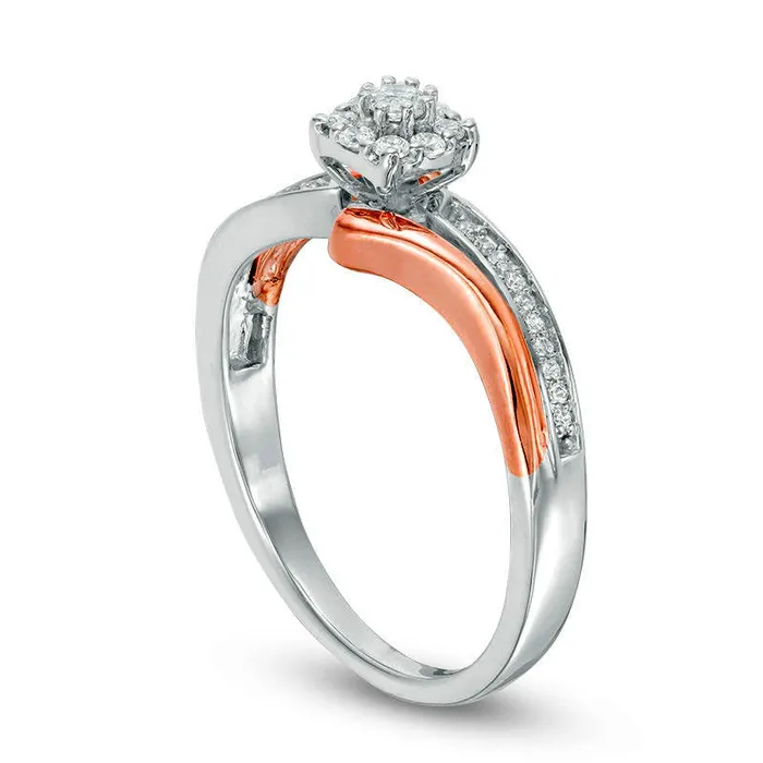 Goldia Rings 020 CT TW Natural Diamond Frame Bypass Promise Ring in Sterling Silver and Solid 10K Rose Gold Goldia Rings 020 CT TW Natural Diamond Frame Bypass Promise Ring in Sterling Silver and Solid 10K Rose Gold