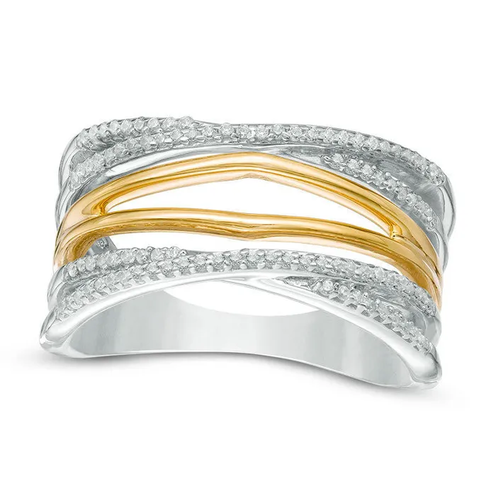 Goldia Rings 020 CT TW Natural Diamond Layered Crossover Ring in Sterling Silver and Solid 10K Yellow Gold Goldia Rings 020 CT TW Natural Diamond Layered Crossover Ring in Sterling Silver and Solid 10K Yellow Gold